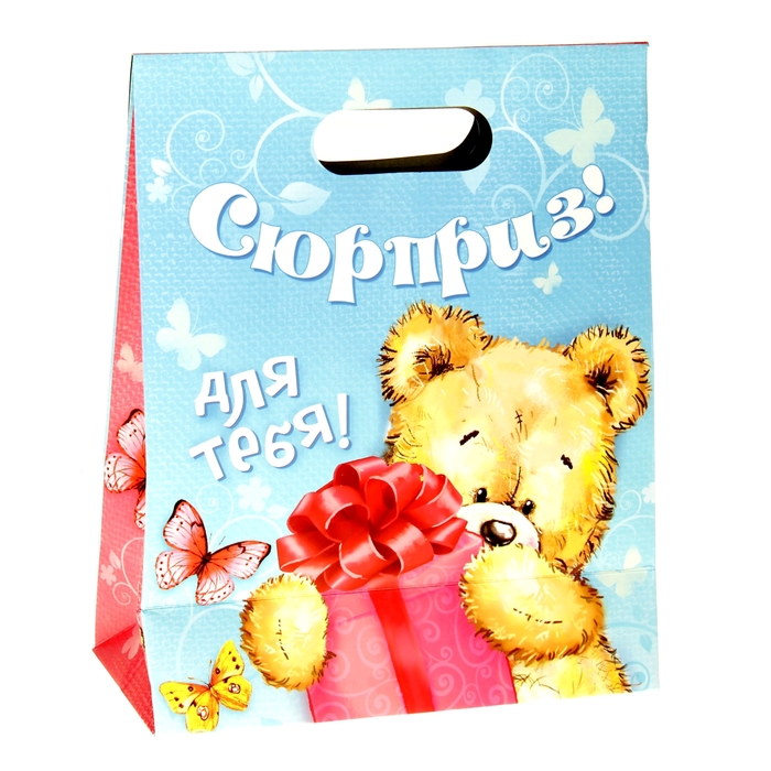 Пакет подарочный «Мишка с подарком», 26 × 32 см