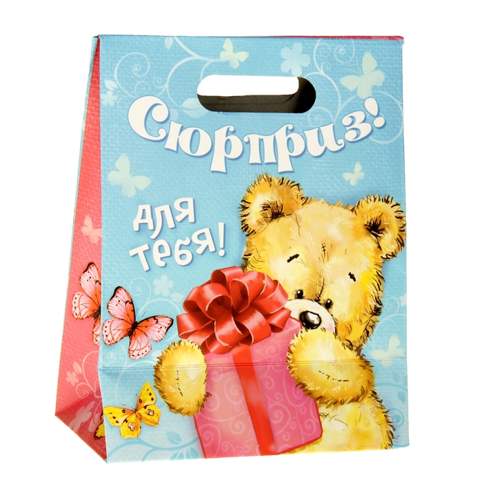 Пакет подарочный «Мишка с подарком», 18 × 23 см