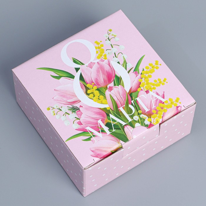 Коробка подарочная сборная, упаковка, «8 марта», 15 х 15 х 7 см