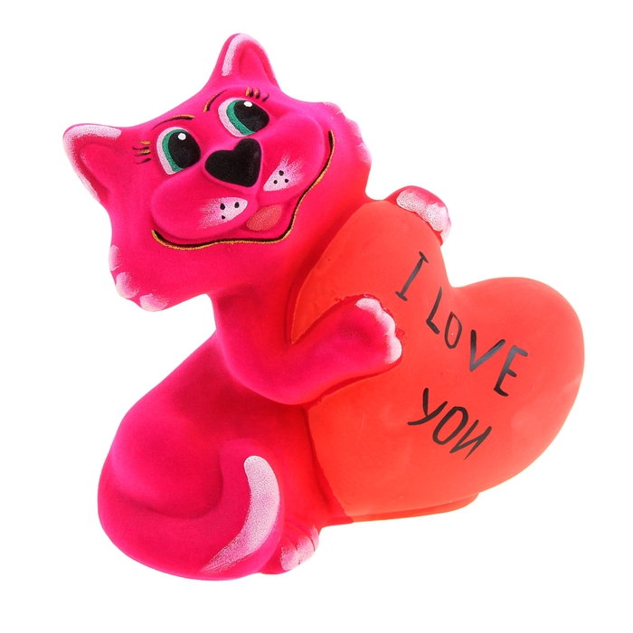 Копилка "Кот с сердечком" флок, розовая