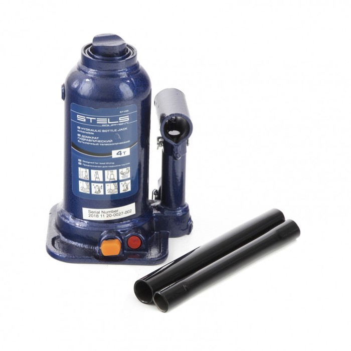 Домкрат гидравлический бутылочный телескопический Stels 51145, подъем 170 - 420 мм, 4 т цена и фото