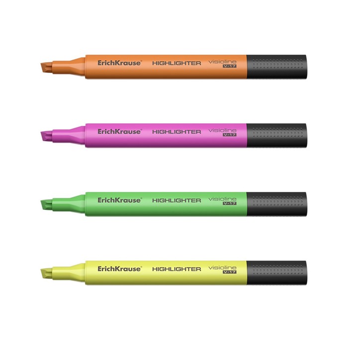 фото Набор маркеров текстовыделителей erichkrause visioline v-17, 4 штуки, 0.6-4.5 мм, чернила на водной основе, жёлтый, зелёный, розовый, оранжевый