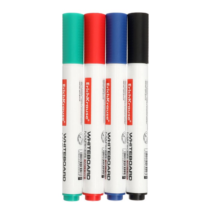 Набор маркеров для досок ErichKrause W-170, 4 штуки, 2.0 мм, чернила на спиртовой основе, чёрный, синий, красный, зелёный