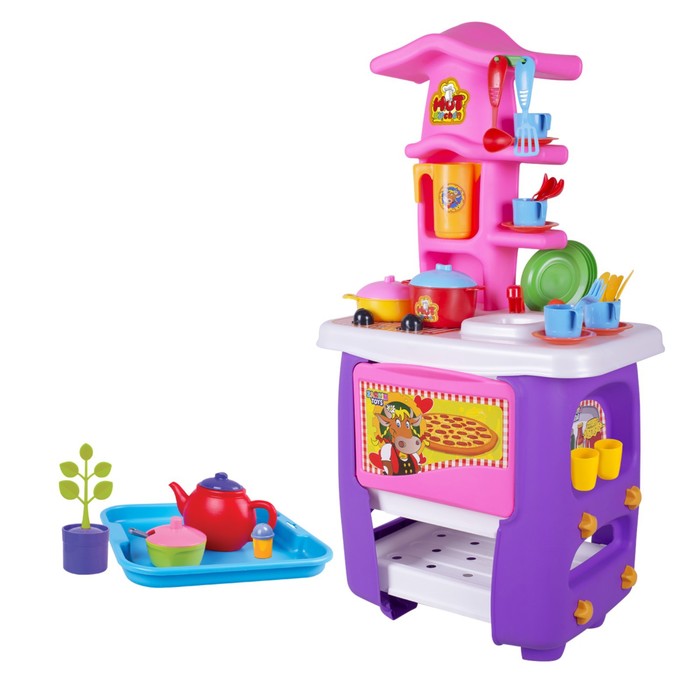 цена Кухня игровая Hut Kitchen, с набором, 45 предметов, цвет фиолетово-розовый