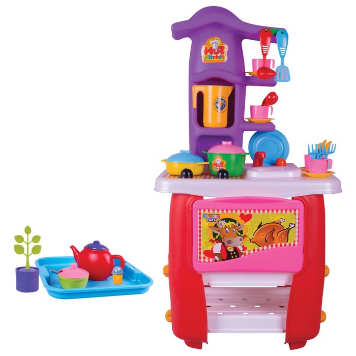 цена Кухня игровая Hut Kitchen, с набором, 45 предметов, цвет красно-фиолетовый