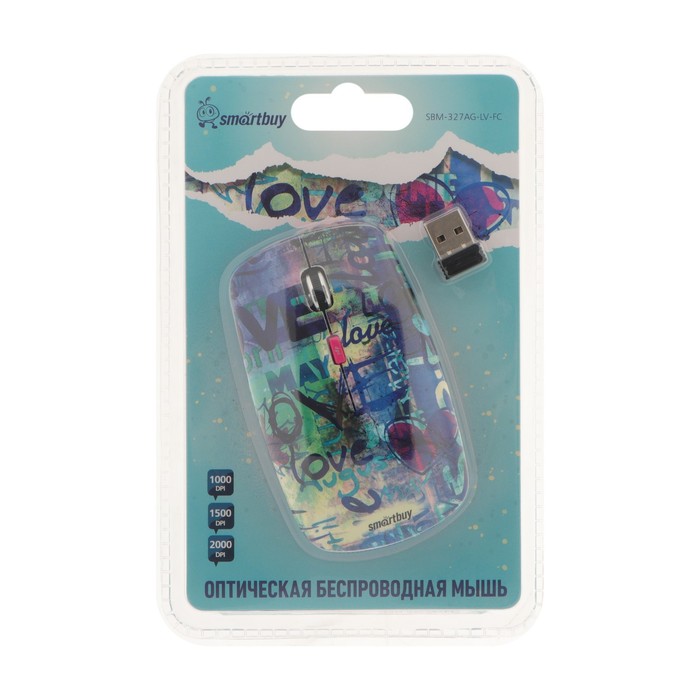 Мышь Smartbuy 327AG принт Love беспроводная оптическая 2000 dpi 2xAAА USB принт Love 49900₽