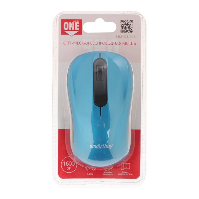 Мышь Smartbuy ONE 378 беспроводная оптическая 1600 dpi 2xAA USB синяя 29200₽