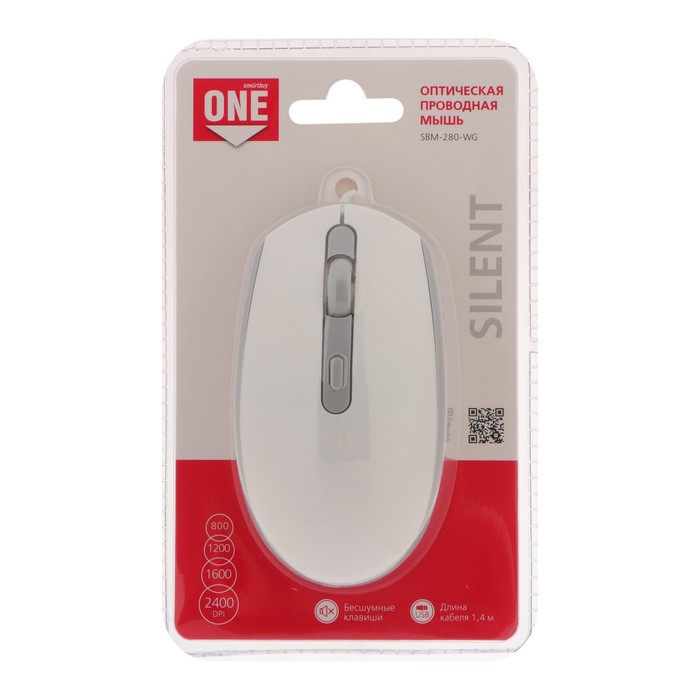 

Мышь Smartbuy ONE 280-WG, проводная, оптическая, 2400 dpi, USB, белая