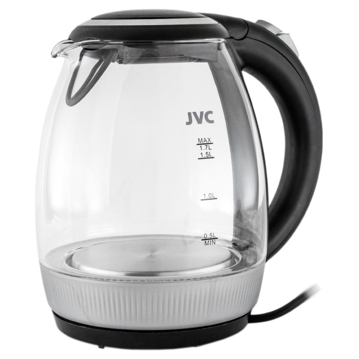 фото Чайник электрический jvc jk-ke1516, стеклянный, 2200 вт, 1.7 л, чёрный