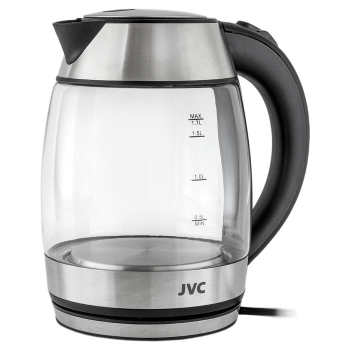 фото Чайник электрический jvc jk-ke1707, стеклянный, 2200 вт, 1.7 л, чёрный