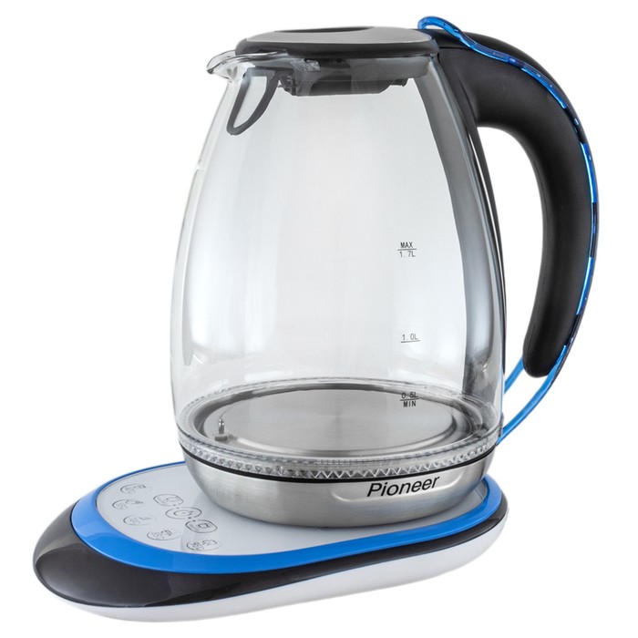 чайник pioneer ke820g стекло выбор и поддержание температуры Чайник электрический Pioneer KE820G, стекло, 1.7 л, 2200 Вт, цвет чёрный с синим