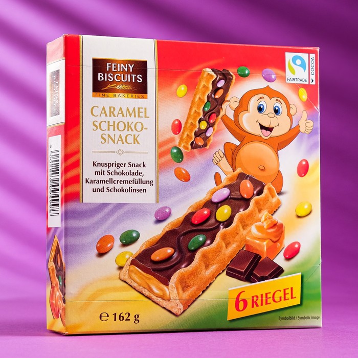 фото Батончики caramel choco-bar из песочного печенья с карамельной нугой, 162 г feiny biscuits