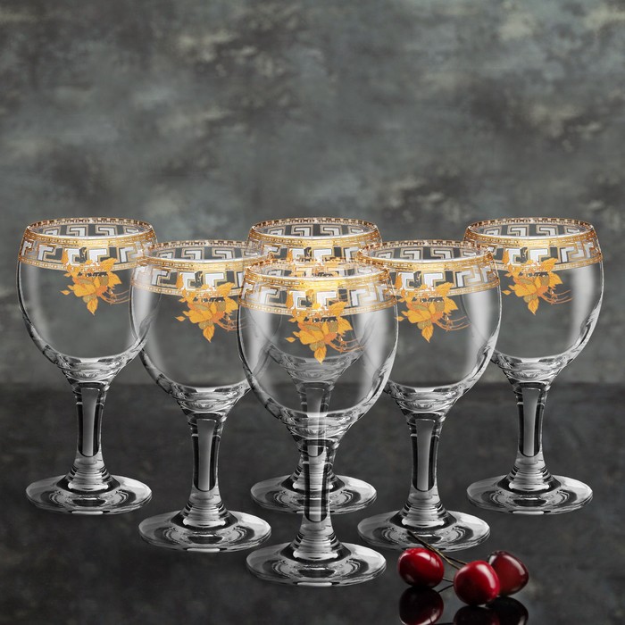 Набор фужеров для белого вина 175 мл "Bistro. Золотой узор", 6 шт, декор МИКС
