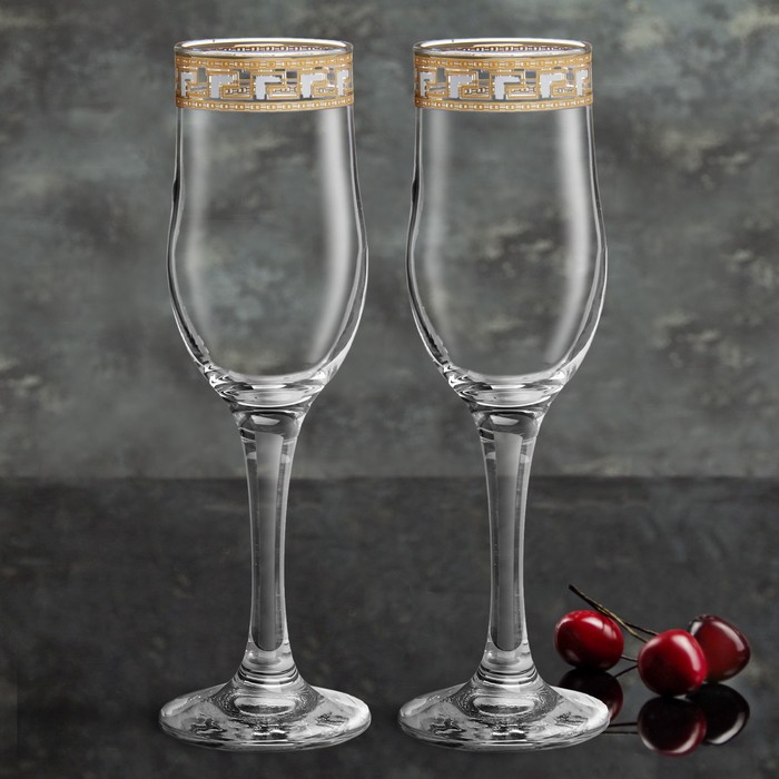 Набор бокалов 190 мл "Золотой узор", 2 шт, цвет МИКС