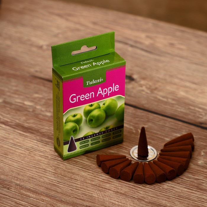 цена Благовония Tulasi 15 аромаконусов Зелёное яблоко