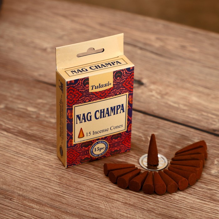 Благовония NAG CHAMPA Tulasi 15 аромаконусов Оригинал благовония nag champa tulasi 15 аромапалочек jasmine