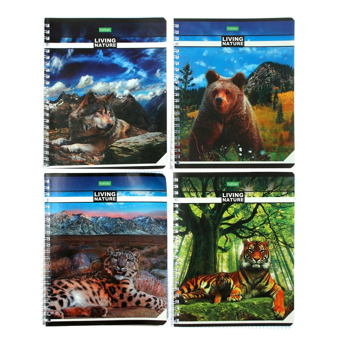 Тетрадь 96 листов клетка на гребне "Живая природа", картонная обложка, 4 вида МИКС