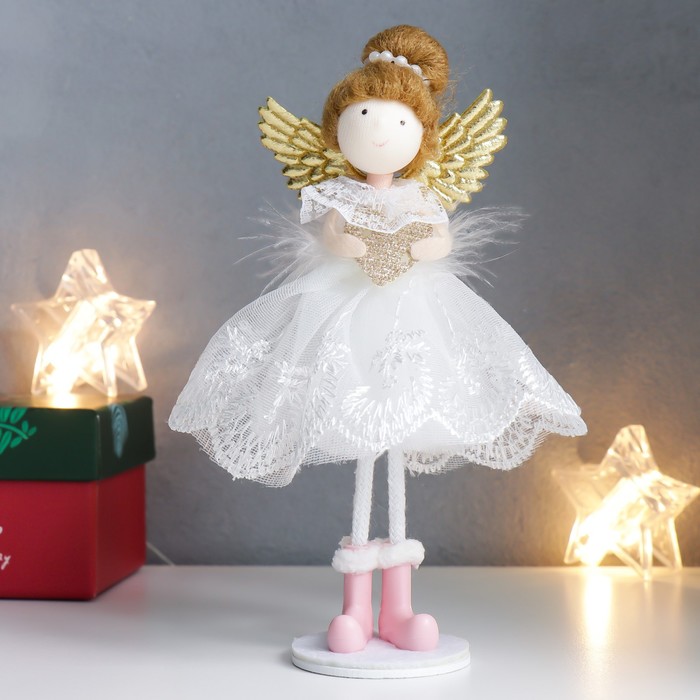 Кукла интерьерная Девочка в пышном платье с крылышками и сердцем 18 см