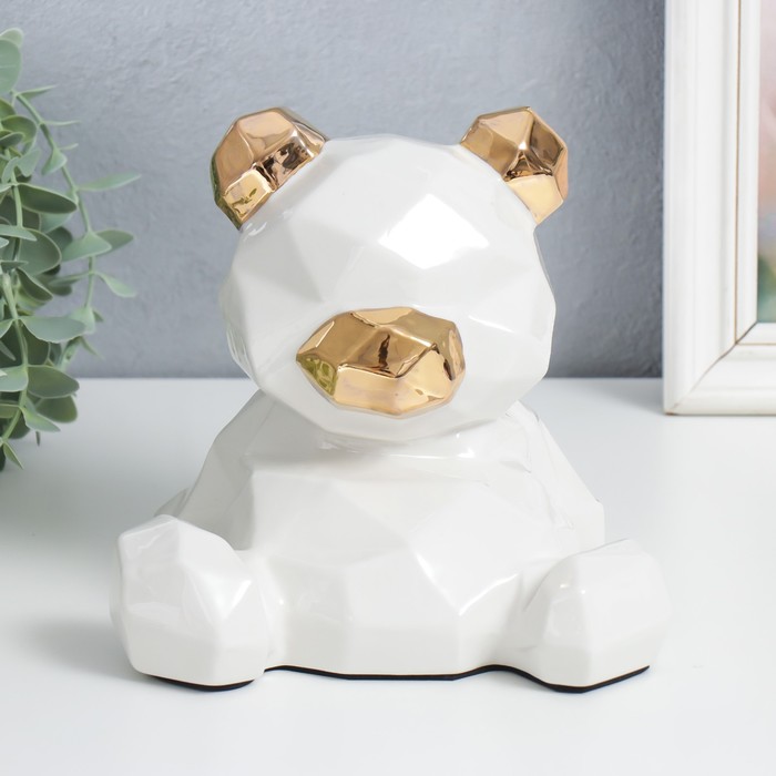 Сувенир керамика "Белый мишка , золотые уши и нос" 17,5х15,5х16,5 см