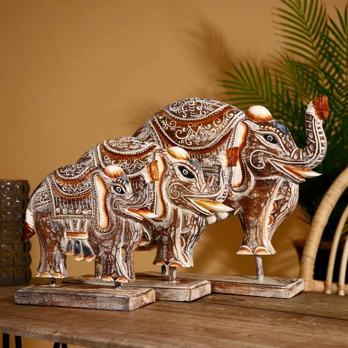 цена Сувенирный набор Слоны албезия (набор 3 шт) 40,25 и 20 см