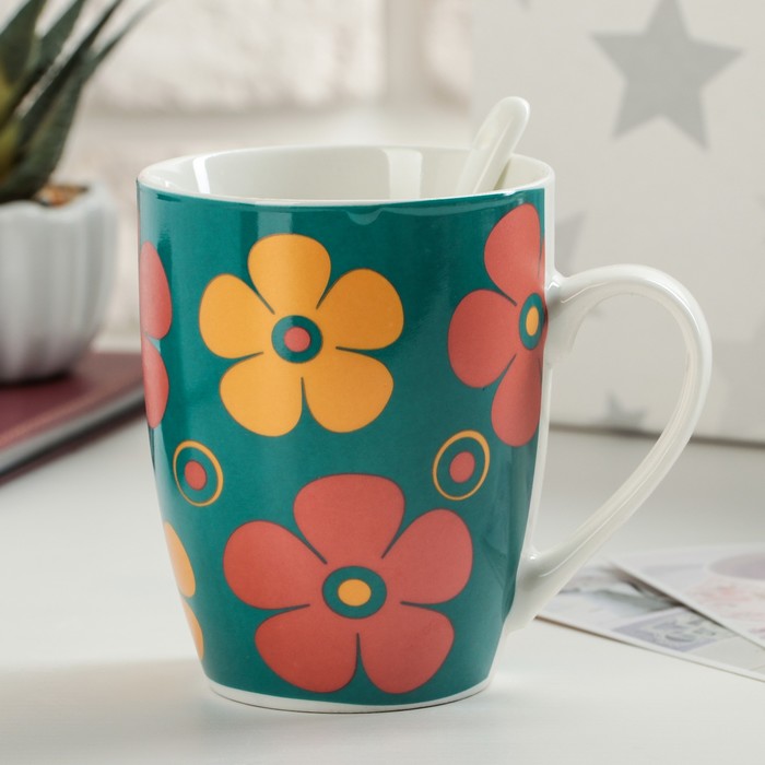 Кружка с ложкой 300 мл "Радуга цветов", цвета МИКС