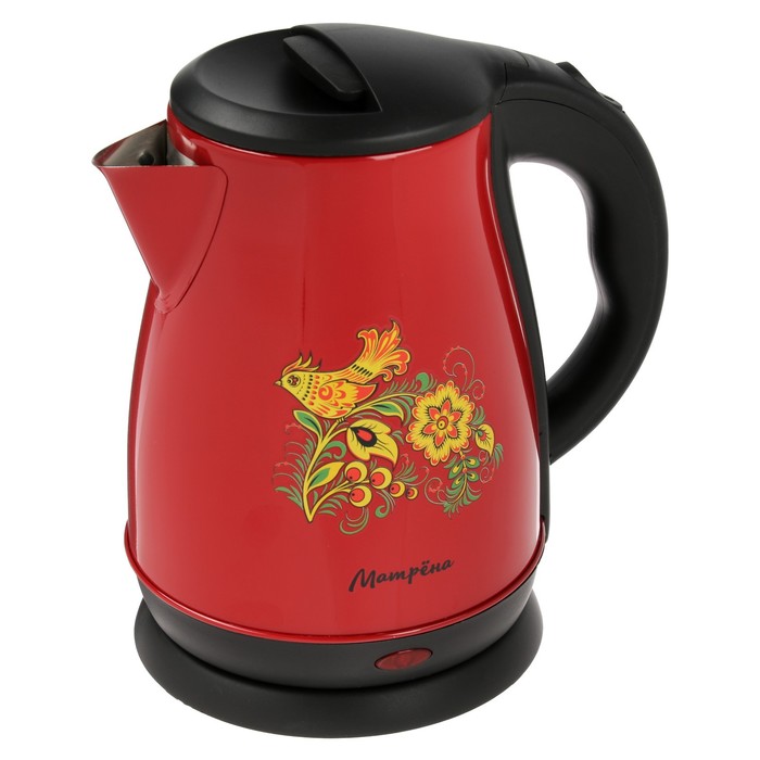 Чайник электрический Матрёна MA-003, металл, 1.7 л, 1500 Вт, бордовый с рисунком Хохлома чайник матрёна ma 003 с рисунком хохлома бордовый