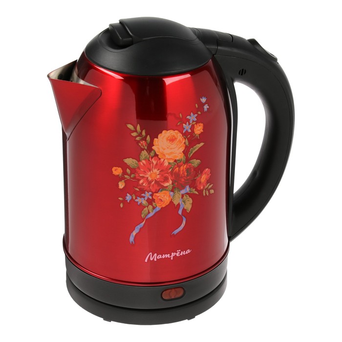 Чайник электрический Матрёна MA-005, металл, 2 л, 1500 Вт, красный с рисунком Хохлома