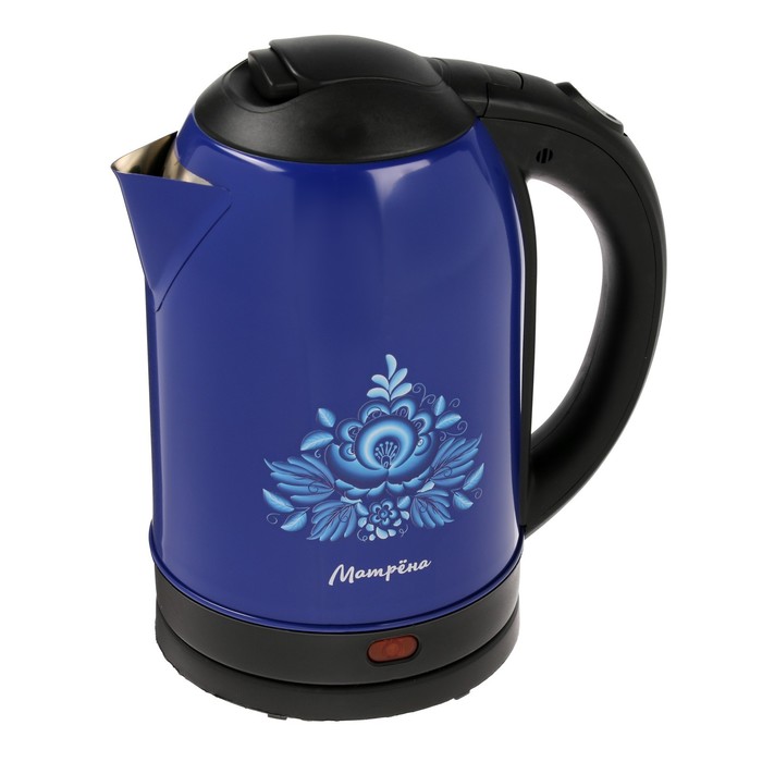Чайник электрический Матрёна MA-005, металл, 2 л, 1500 Вт, сине-чёрный с рисунком Гжель чайник электрический матрёна ma 005 металл 2 л 1500 вт сине чёрный с рисунком гжель