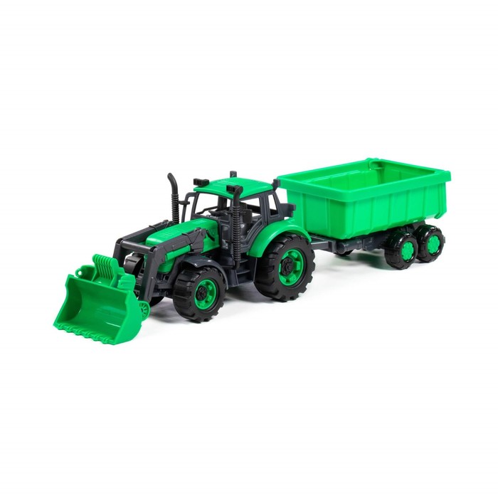 Трактор «Прогресс» с прицепом и ковшом, инерционный, цвет зелёный