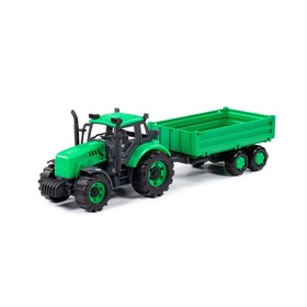 Трактор "Прогресс" с бортовым прицепом, инерционный, цвет зелёный 94605