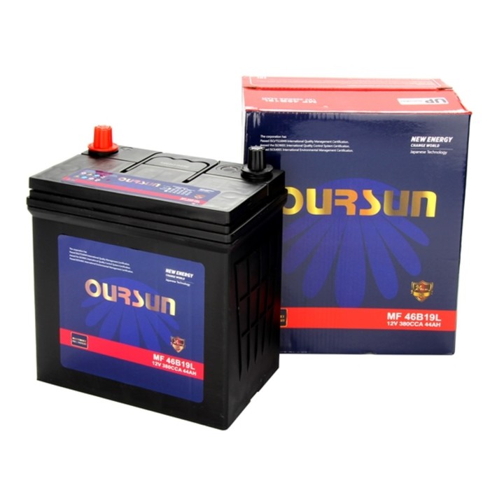 

Аккумулятор OURSUN JIS MF 46B19L, 44 Ah, 380 A, 196x128x222, обратная полярность