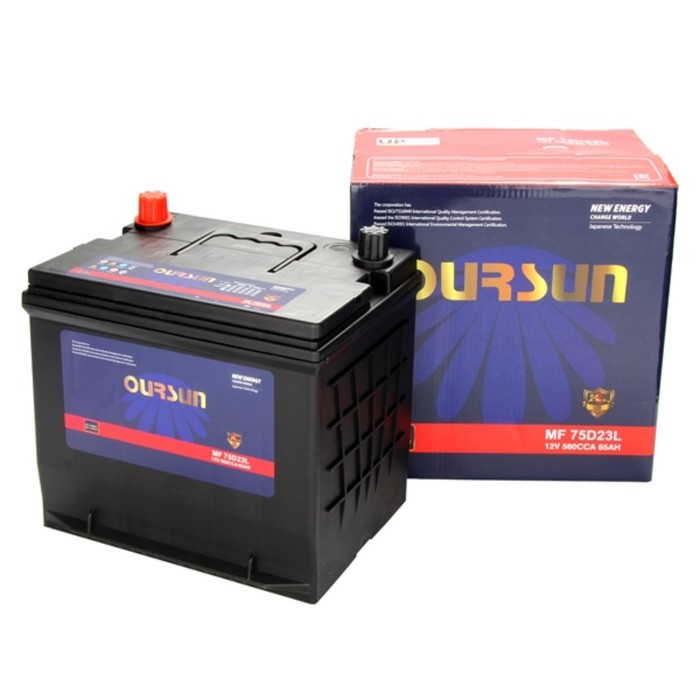

Аккумулятор OURSUN JIS MF 75D23R, 65 Ah, 560 A, 230x172x222, прямая полярность