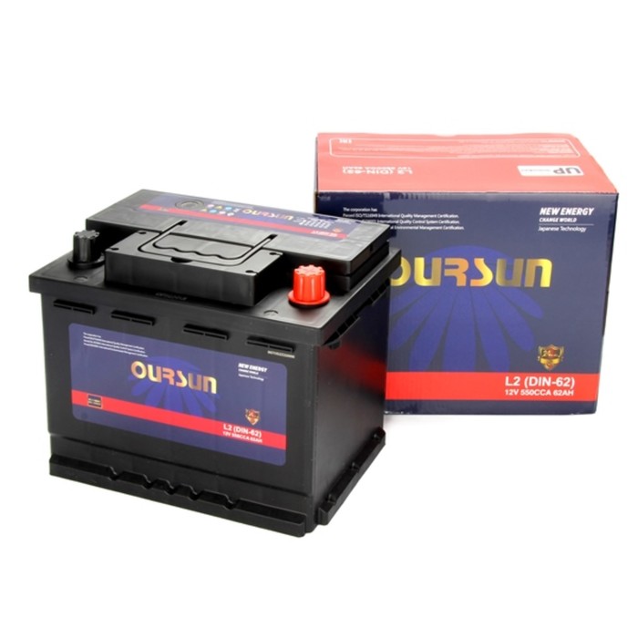 

Аккумулятор OURSUN DIN L2, 62 Ah, 550 A, 241x175x189, обратная полярность