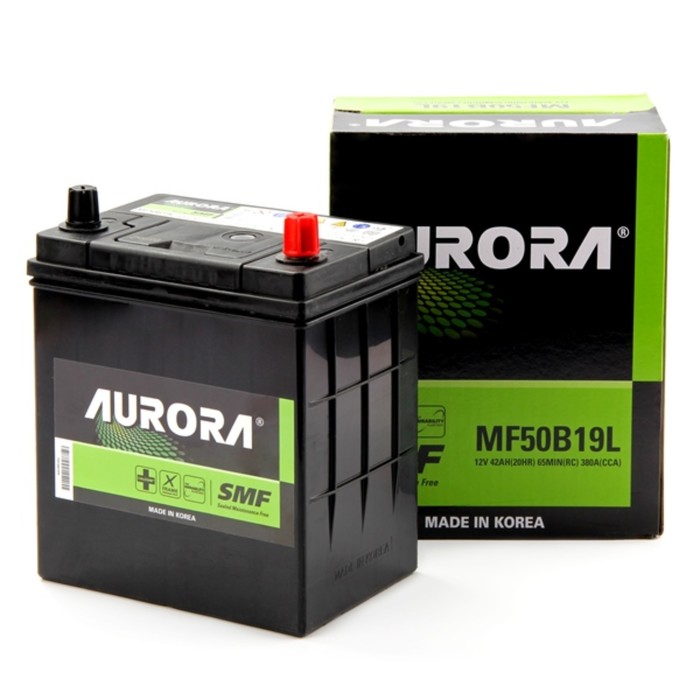 Аккумулятор AURORA JIS MF-50B19L, 42 Ah, 380 A, 187x127x220, обратная полярность