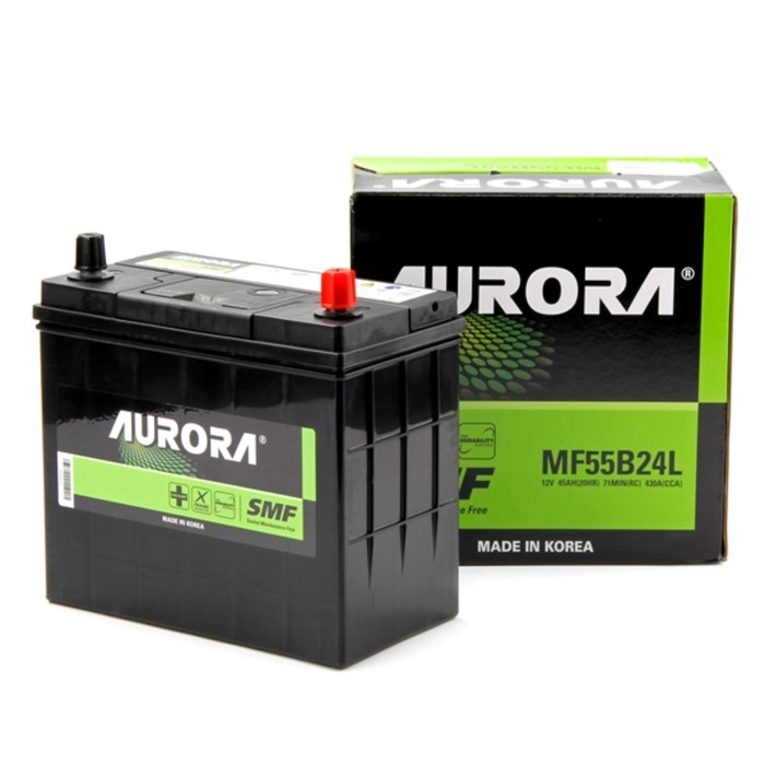 

Аккумулятор AURORA JIS MF-55B24L, 45 Ah, 430 A, 234x127x220, обратная полярность
