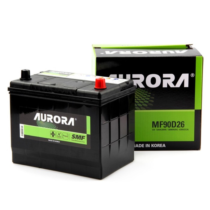 

Аккумулятор AURORA JIS MF-90D26R, 72 Ah, 630 A, 257x172x220, обратная полярность