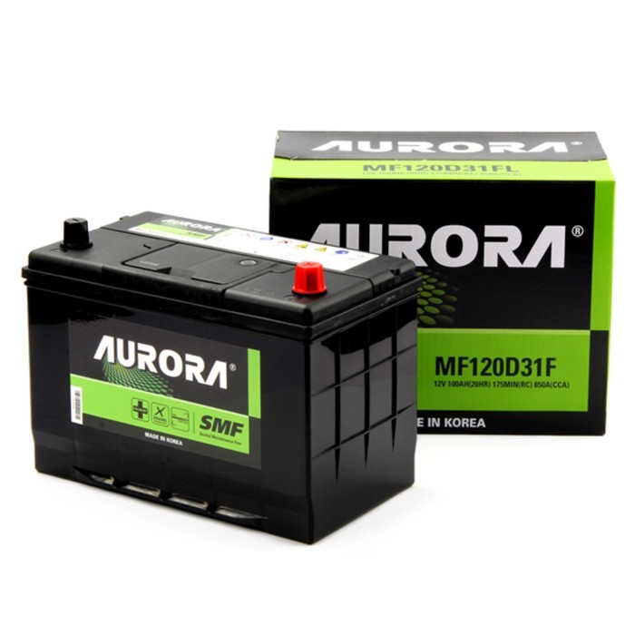Аккумулятор AURORA JIS MF-120D31FR, 100 Ah, 850 A, 302x172x220, прямая полярность