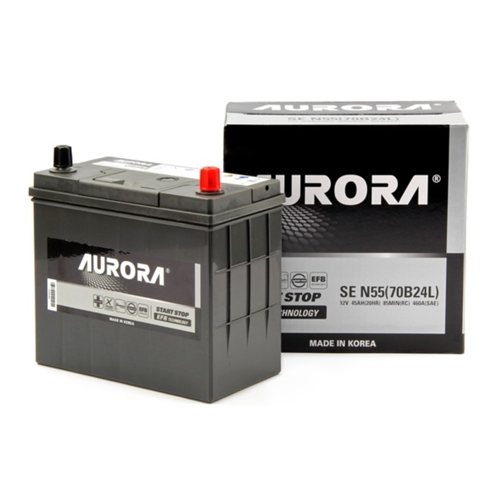 Аккумулятор AURORA JIS EFB N55, 45 Ah, 460 A, 234x127x220, обратная полярность