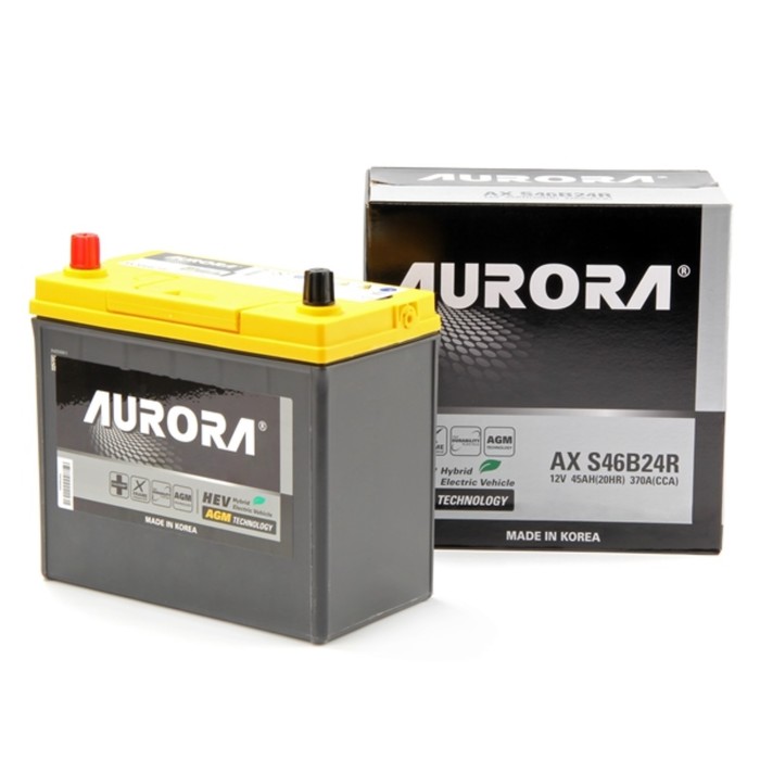 Аккумулятор AURORA JIS AGM AX S46B24R, 45 Ah, 370 A, 236x127x224, прямая полярность