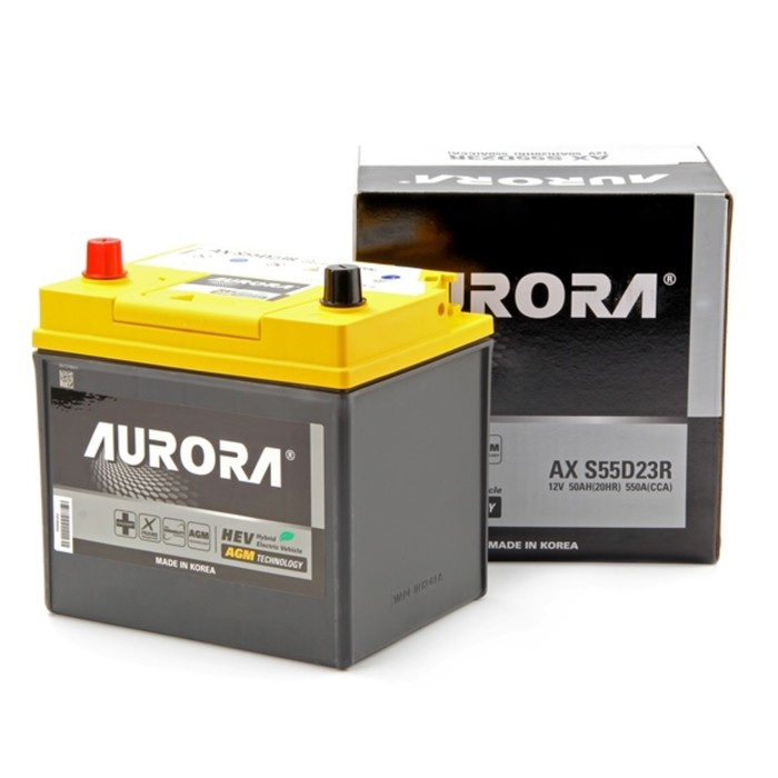 Аккумулятор AURORA JIS AGM AX S55D23R, 50 Ah, 550 A, 245x174x220, прямая полярность