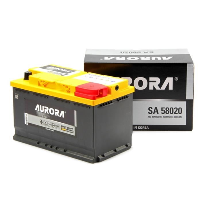 Аккумулятор AURORA DIN AGM 58020 L4, 80 Ah, 800 A, 314x174x190, обратная полярность