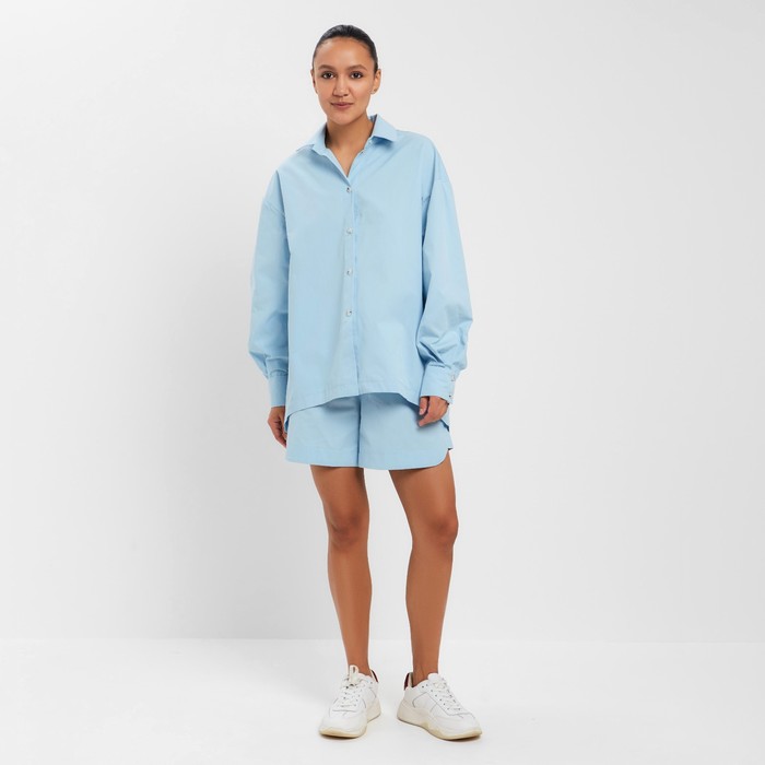 

Костюм женский (рубашка, шорты) MINAKU: Oversize цвет голубой, размер 42