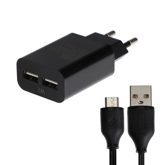 фото Сетевое зарядное устройство exployd ex-z-1422, 2 usb, 2.4 а, кабель microusb, 1 м, черное