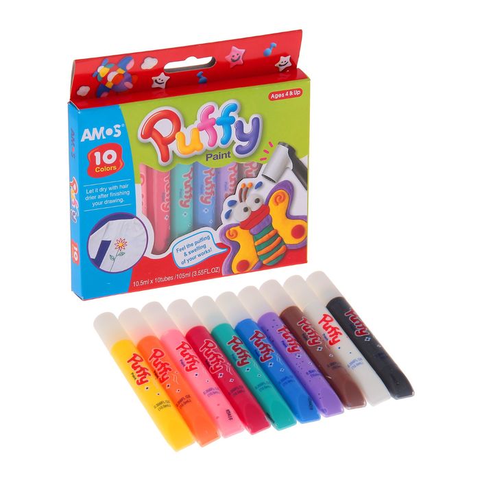Набор красок объёмных "Puffy", 10 цветов по 10,5 мл