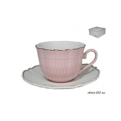 Чашка с блюдцем в подарочной упаковке, цвет розовый, 250 мл