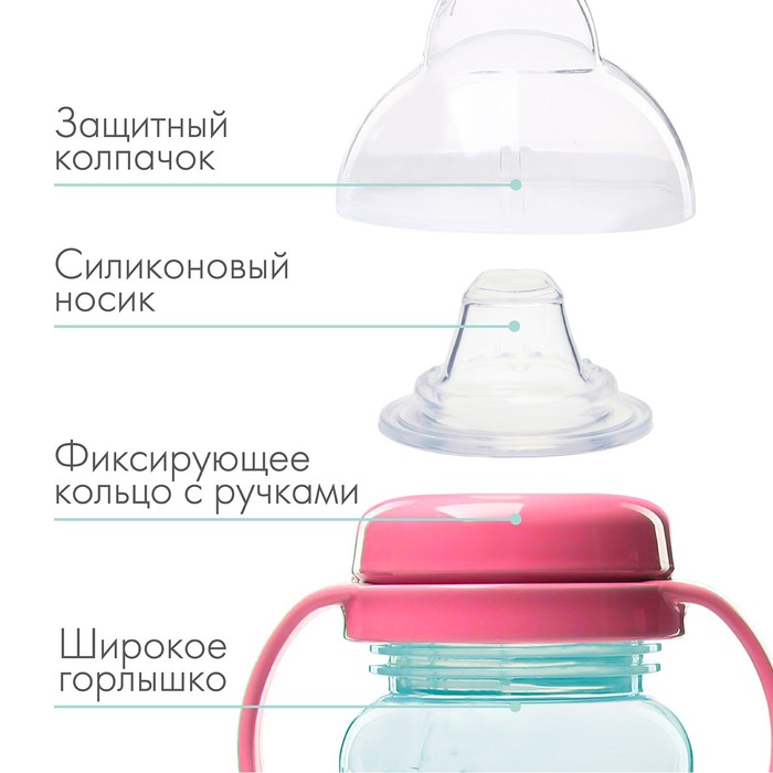 

Поильник - непроливайка с силиконовым носиком, 270 мл, бирюзовый/розовый