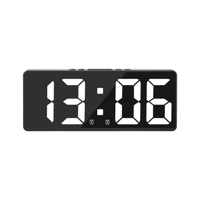 Часы настольные электронные: будильник, термометр, календарь, USB, 15х6.3 см, белые цифры