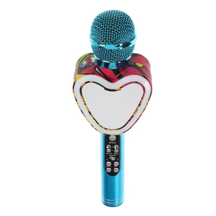 фото Микрофон для караоке q5, 3 вт, 1800 мач, bluetooth, fm, microsd, синий