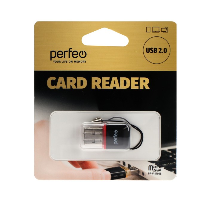 

Кард-ридер Perfeo PF-VI-R008, USB/Micro SD, чёрный