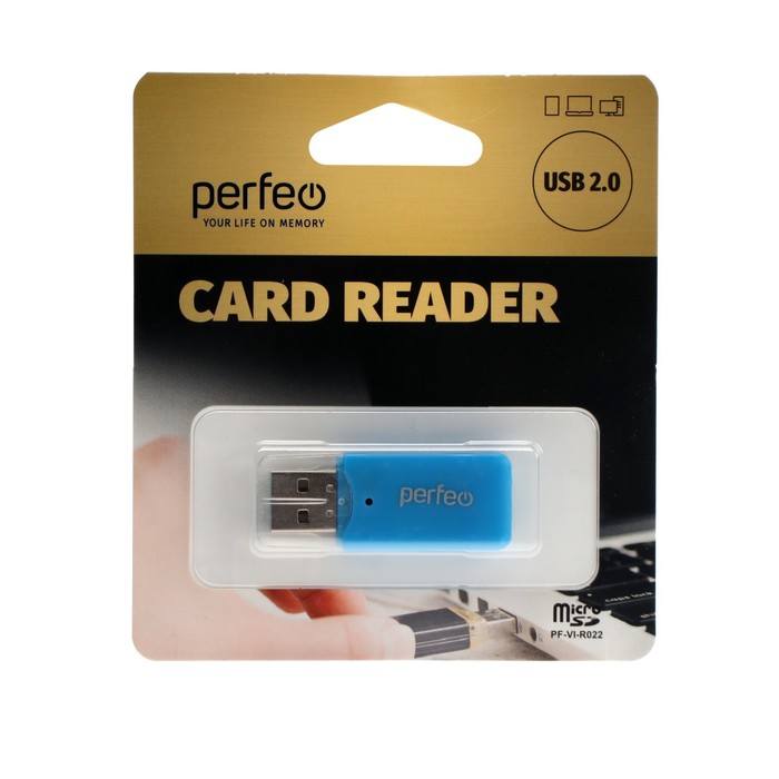 Кард-ридер Perfeo PF-VI-R022, USB/Micro SD, синий